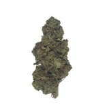 Fleur de CBD Zkittlez cultivée en Glass House, bud dense aux nuances vert clair et pistils orangés sur fond blanc.